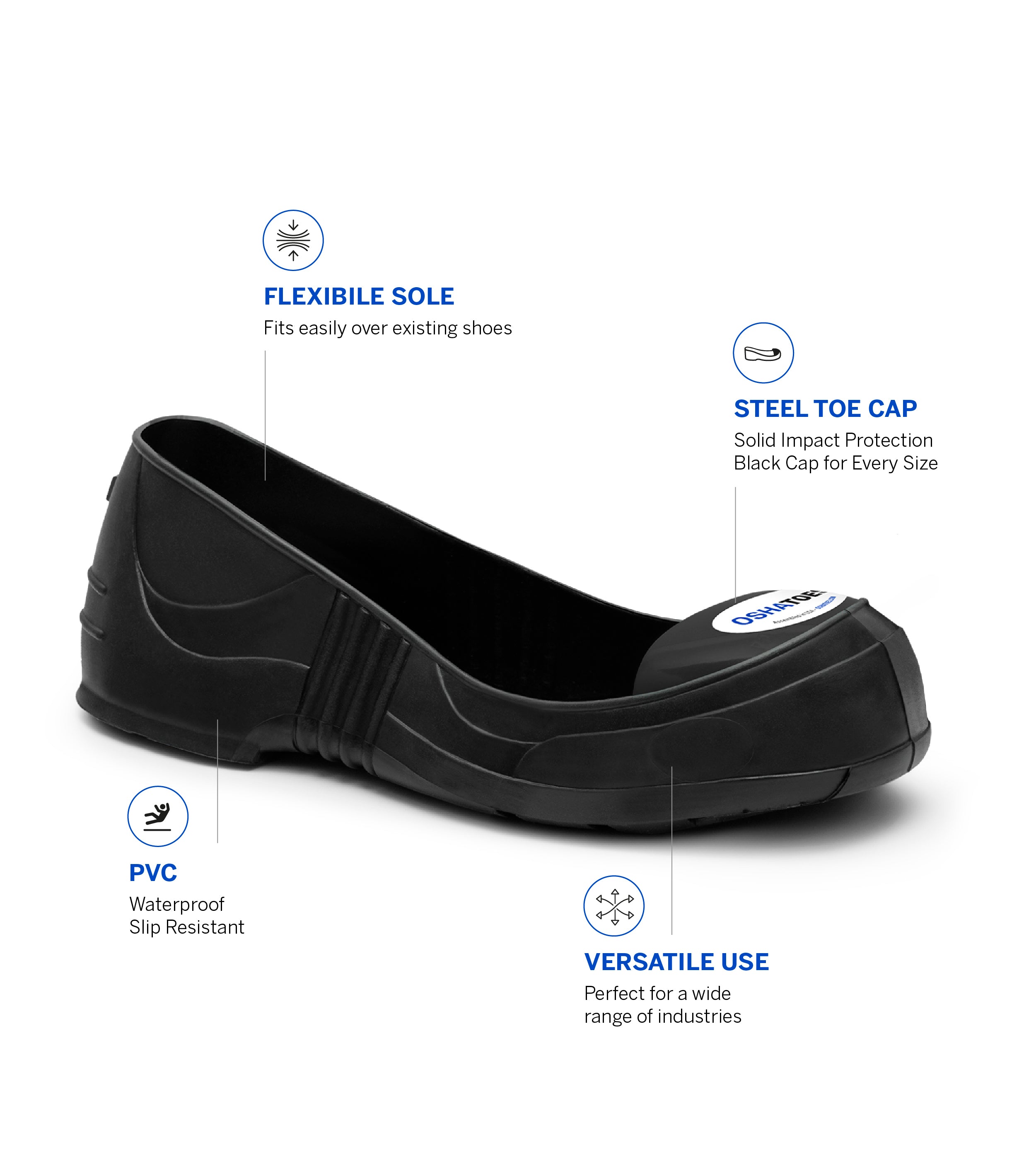 OSH003 (PJET), STEEL Toe Cap PVC Safety Overshoes (Jet Black)