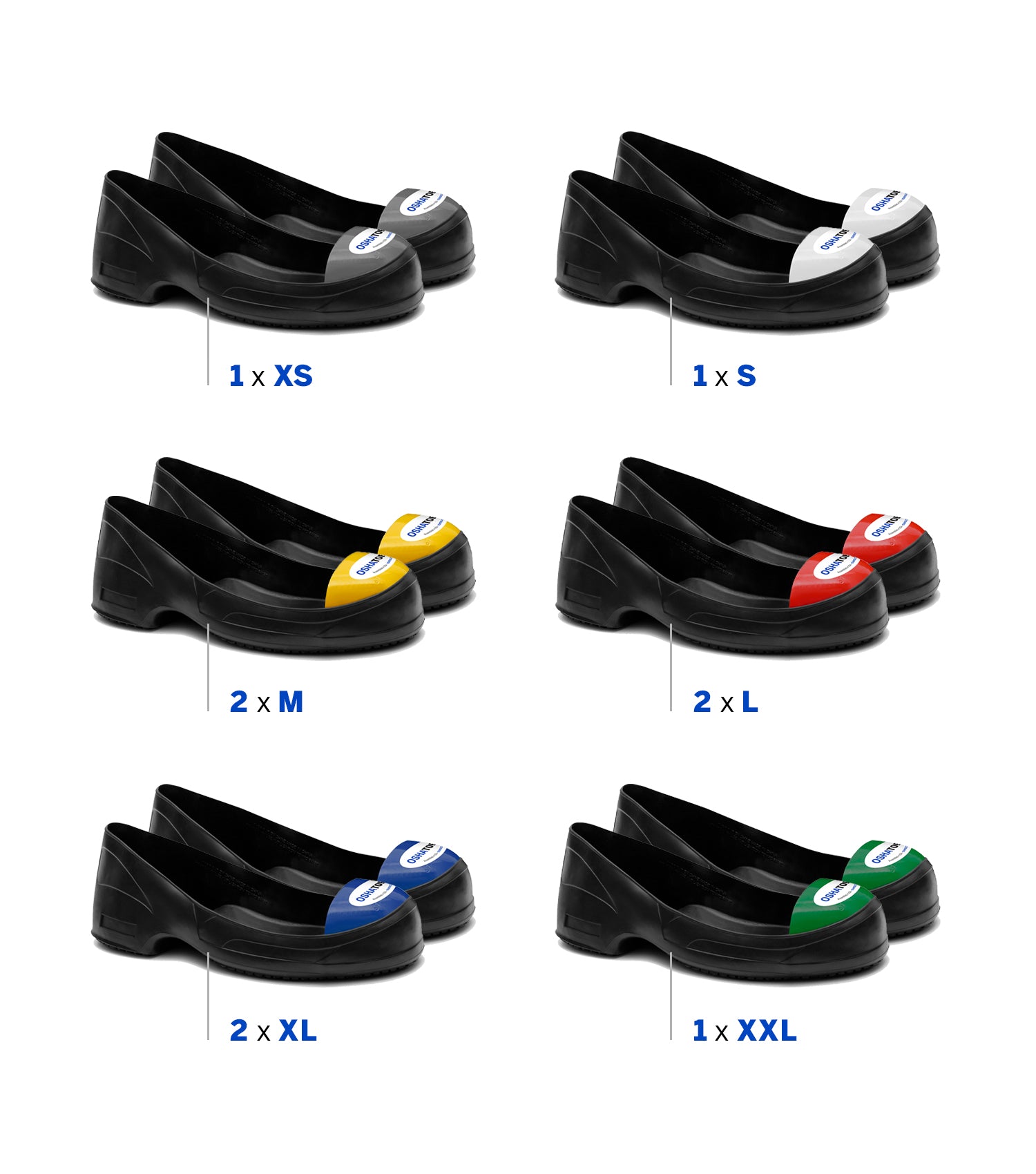 OSHBUCA-11, Visitor Bucket 9 Pairs Prepack Steel Toe Cap Safety Overshoes, 100% RUBBER (Color Coded by Size)