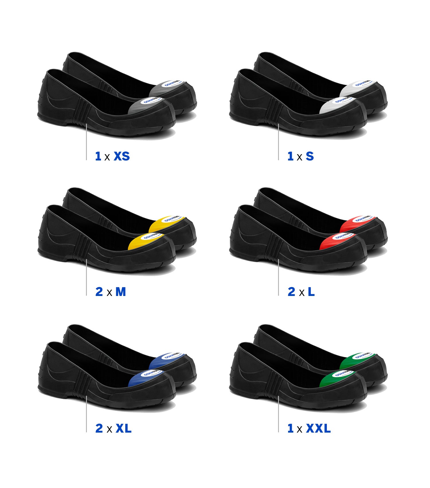 OSHBUCO-11, Visitor Bucket 9 Pairs Prepack Steel Toe Cap Safety Overshoes, Classic PVC (Color Coded by Size)